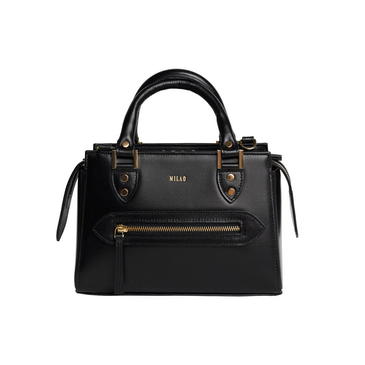 Last pieces VERONA black leather handbag small trunk