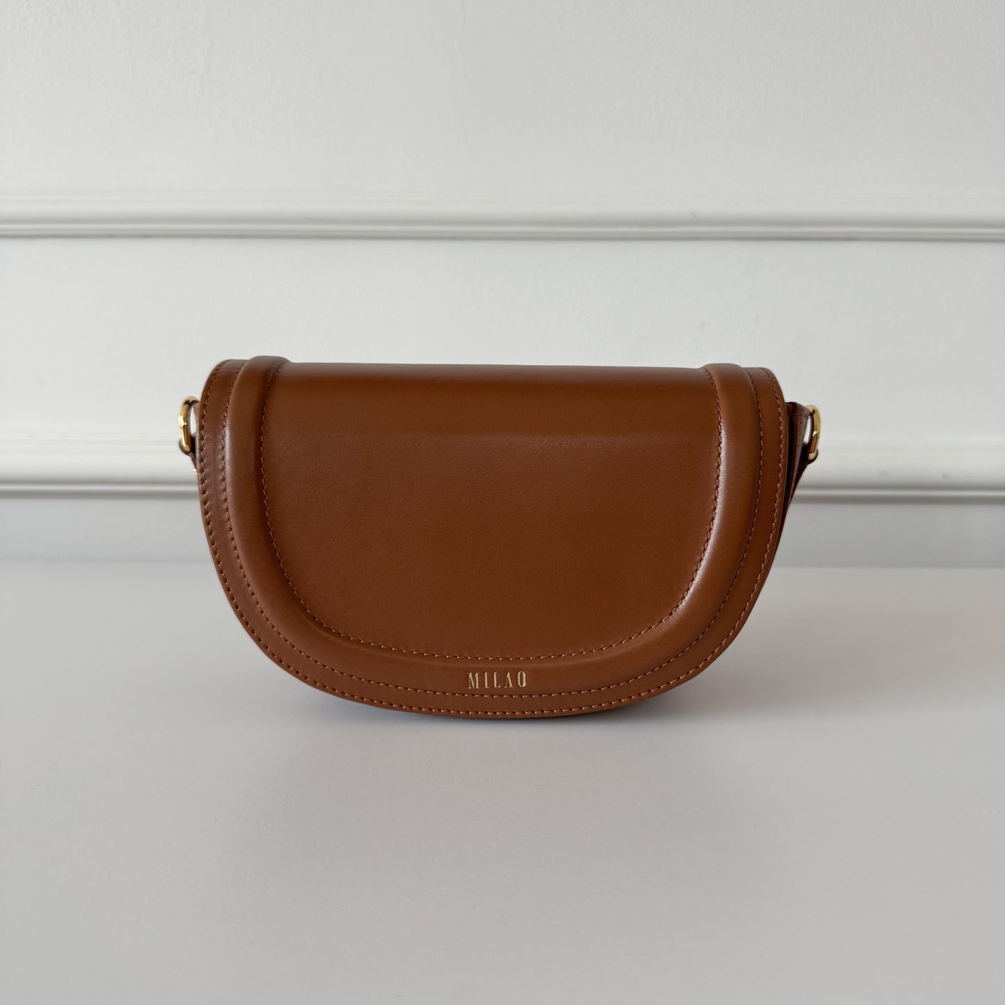 MINI MILA leather handbag half-moon brown
