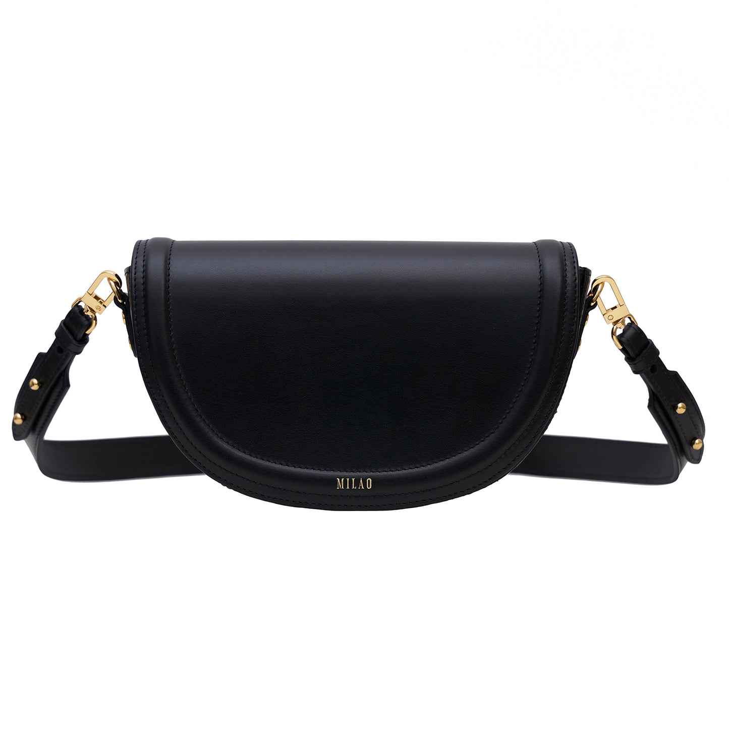 MILA classic black leather handbag half moon