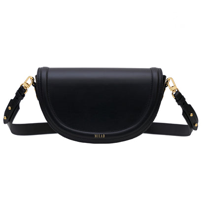 MILA classic black leather handbag half moon