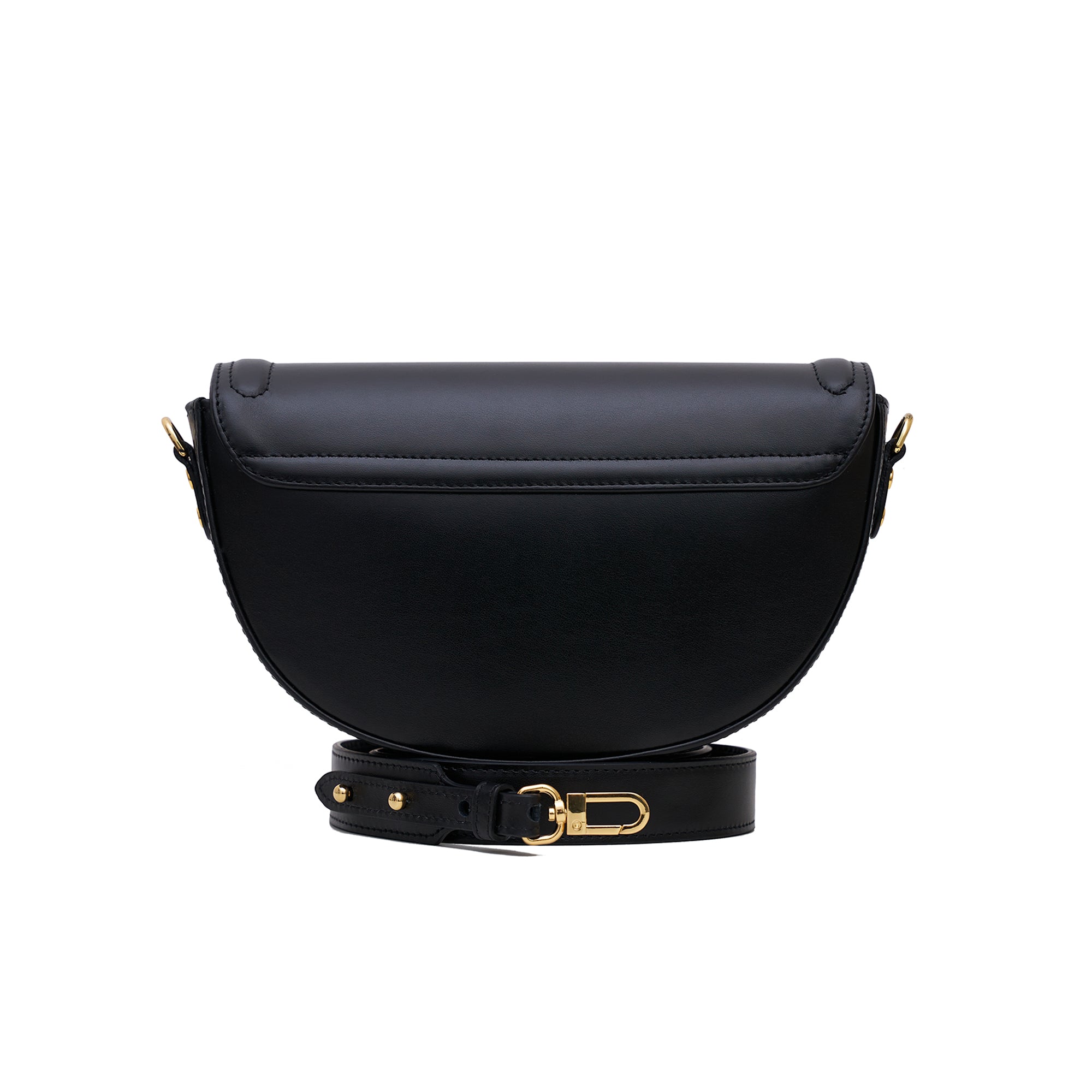 MILA classic black leather handbag half moon Milao