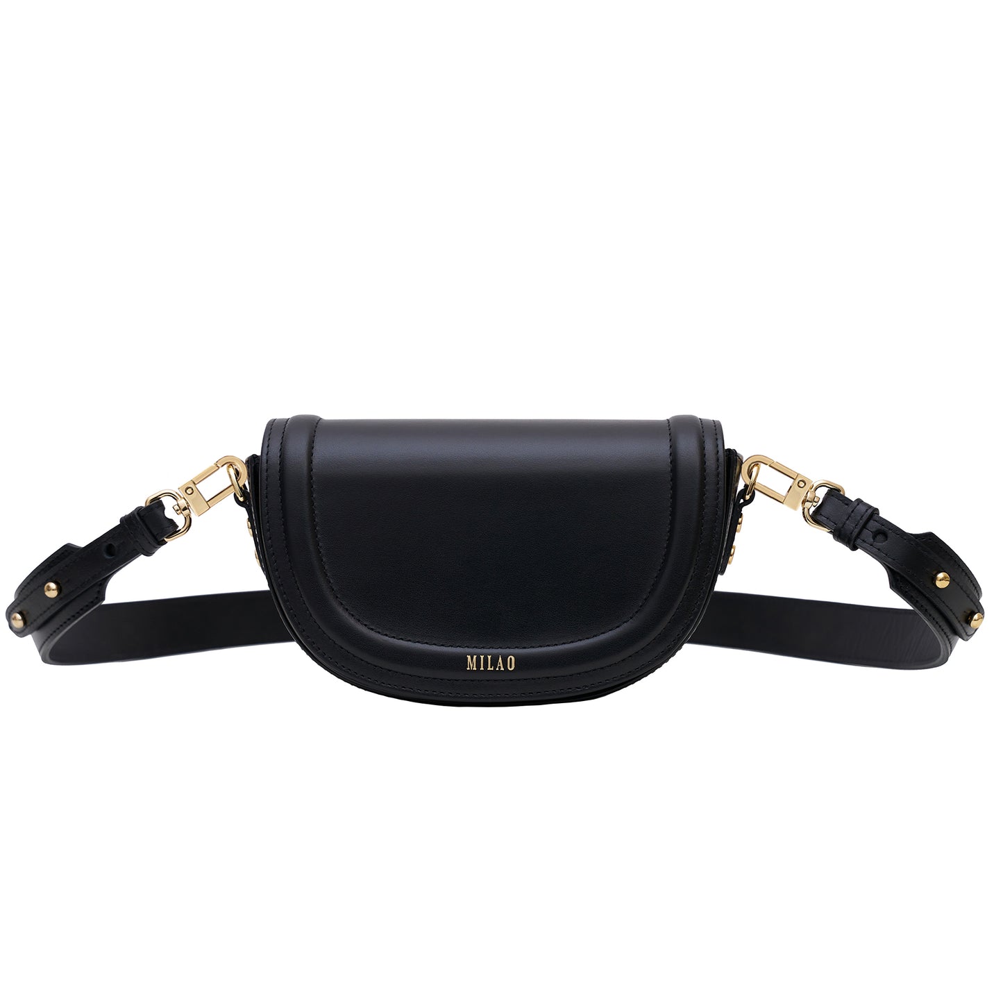 MINI MILA mini black leather half-moon handbag